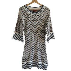Missoni‎ Chevron Knit Fit and Flare Sweater Dress Women's Size XS Blue Cream